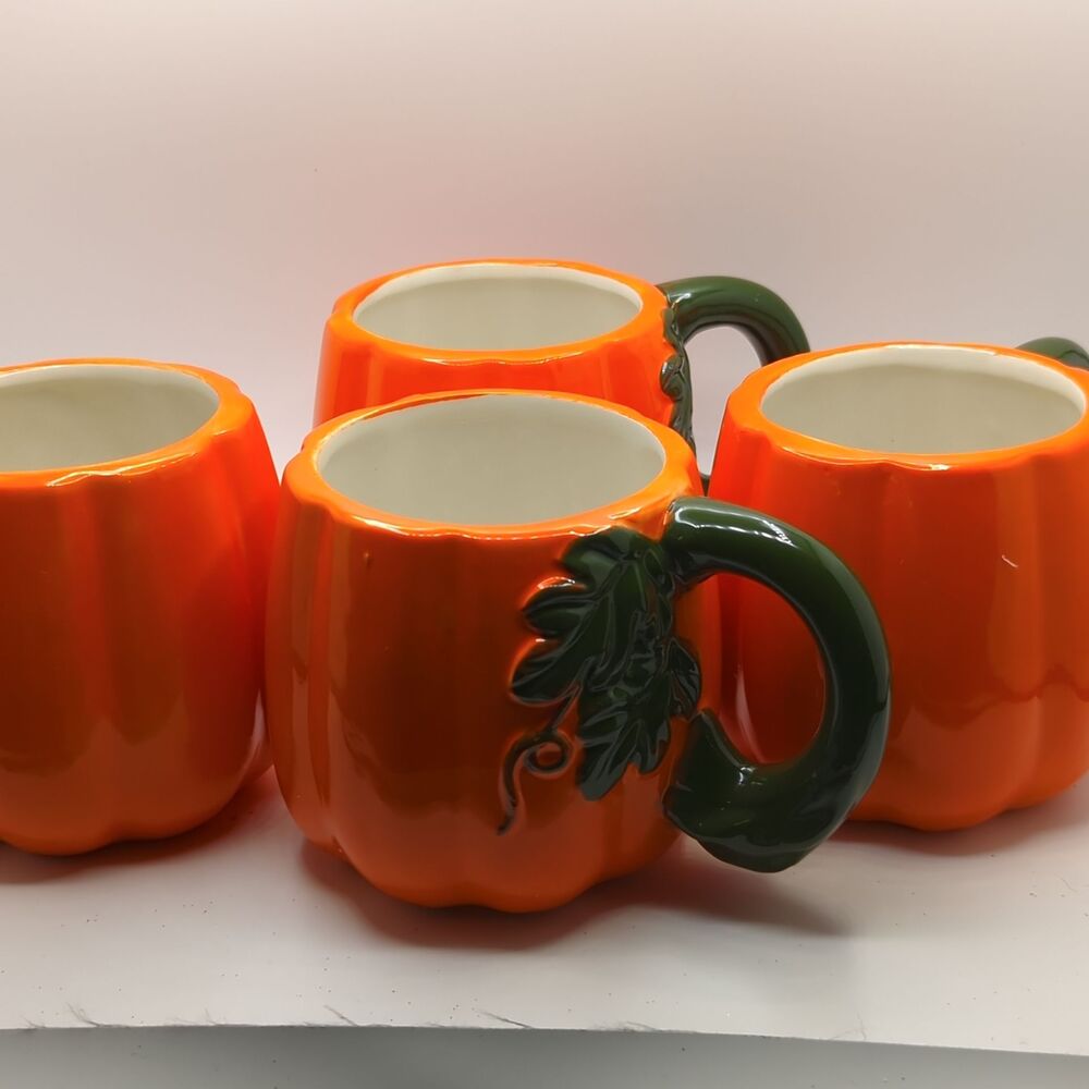 Pumpkin Coffee Mug Set of 4 | 12 oz | Fall Ceramic Hot Cocoa Cups - Picture 2 of 6